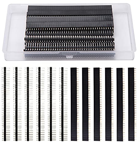 VooGenzek 40 PCS 2.54mm Pin Headers 40 Pin Breakaway PCB Board Pin Header Connector, Male and Female Pin Header Socket Connector, for Arduino Prototype Shield