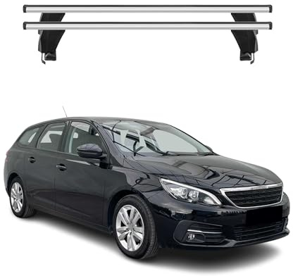 OMAC Dachträger Querträger Alu für Peugeot 308 II Kombi 2013-2021 – Abschließbar – T-Nut – City-Crash-getestet – Max. 50 kg Silber