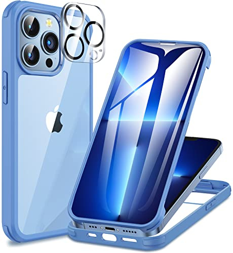 CENHUFO iPhone 13 Pro Max Hülle, 360 Grad Schutzhülle mit Eingebautem 9H Panzerglas Displayschutz und Kameraschutz Stoßfest Panzerhülle Full Cover Case Handyhülle für iPhone 13 Pro Max -Sierrablau
