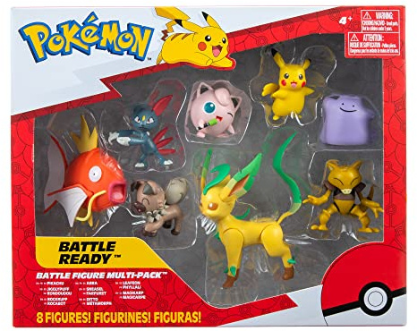 Pokemon Battle Figure Multipack (8PK: Female Pikachu, Jigglypuff #1, Rockruff, Sneasel, Abra, Ditto, Leafeon, Magikarp) W8