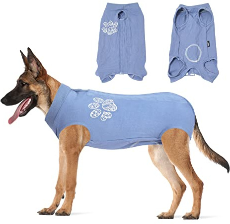 Jiupety Hundebody Nach Op, Einteiler Einstellbar Op Body Hund Kastration Hündin, Atmungsaktiv Anti-Wundlecken Body für Hund Nach Op, Weich Hundebody Nach Kastration Rüde, Blau XXXL