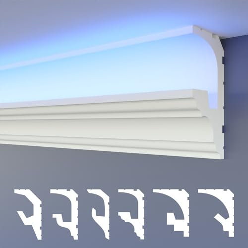 HEXIMO LED Stuckleisten 2in1, indirekte Beleuchtung Deckenleisten XPS Styroporleisten für Wand-Deckenverkleidungen (1,7 Meter HLED 6)