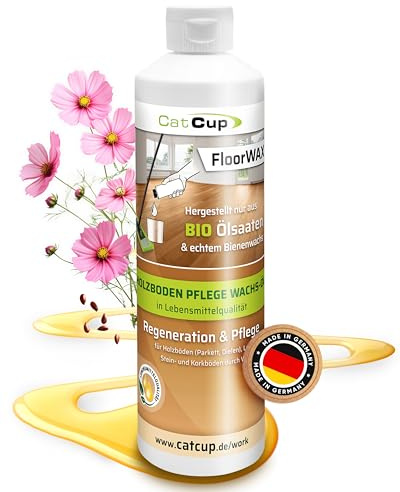 CatCup FloorWAX - BIO Holzpflegeöl & Parkettpflege - Nachhaltige Parkett Versiegelung - Natürliche Holzpflege mit Bienenwachs - Premium Parkettöl aus Deutschland (500ml)