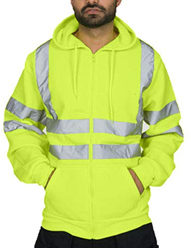 Duohropke Felpa con cappuccio da uomo con visibilità a strisce riflettenti, per inverno, autunno, primavera, con cappuccio, protezione di avvertimento, giacca softshell con cappuccio, a maniche