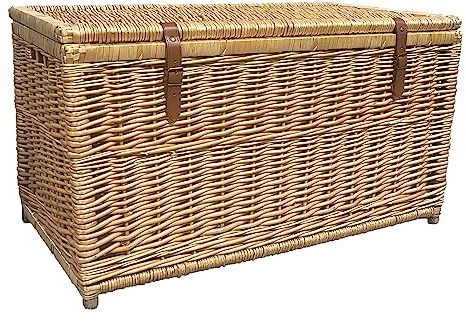 Arthur Cameron - Lucca Deluxe, Large Wicker Basket with Lid - Handcrafted Wicker Storage Basket with Legs & Sturdy Wooden Frame - Storage Trunk, Storage Chest (Extra Large, Natural)