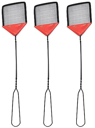 BAMFY Fliegenklatsche Schwerlast Eisen Langen Griff Fliegenklatschen Dauerhaft 3 STK Mückenklatsche for Draussen Rustikaler Käfer Mücken Bienen