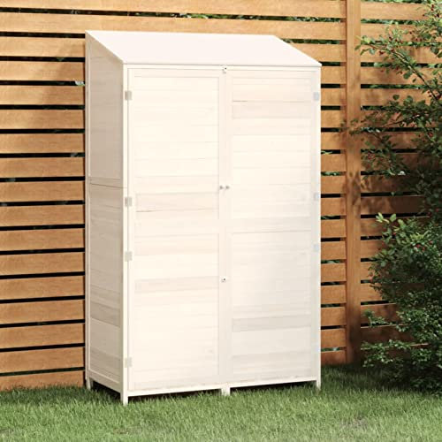 Homgoday Casetta da Giardino in Legno Massello di Abete, Bianco, 102x52x174.5 cm, Ideale per Attrezzi da Giardino, Robusta e Stabile, Assemblaggio Richiesto