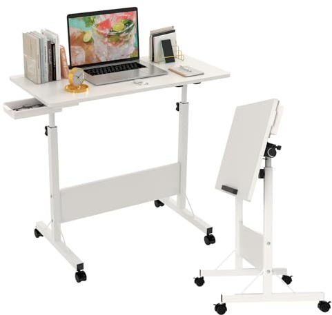 Lvhcmfohm Laptoptisch Höhenverstellbar, klappbarer Computertisch mit Rollen, Klapptisch Schreibtisch für Sofa, Bett, Couch, Büro (Weiß, 80x40cm)
