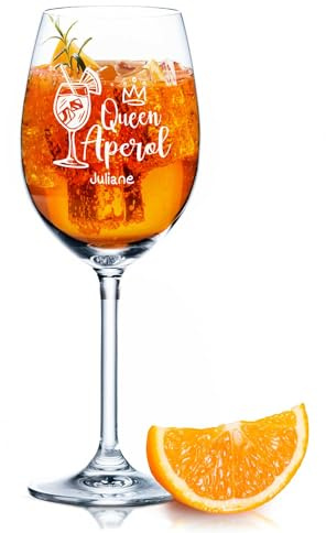 GRAVURZEILE Leonardo Aperol Glas mit Gravur - Queen Aperol - Personalisiert mit Namen - Geschenkidee für Aperol Spritz & Cocktail Liebhaber - Weinglas für Sangria & Lillet - Farbe: Daily