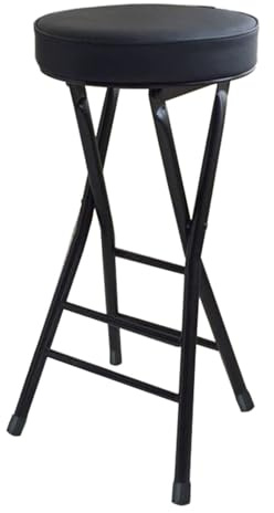 Tragbarer Klappbarer Barhocker, 63cm Rückenfreier Runder Hocker, Gepolsterter Hoher Stuhl für Die/Außen/Küche/Café (Color : Black)