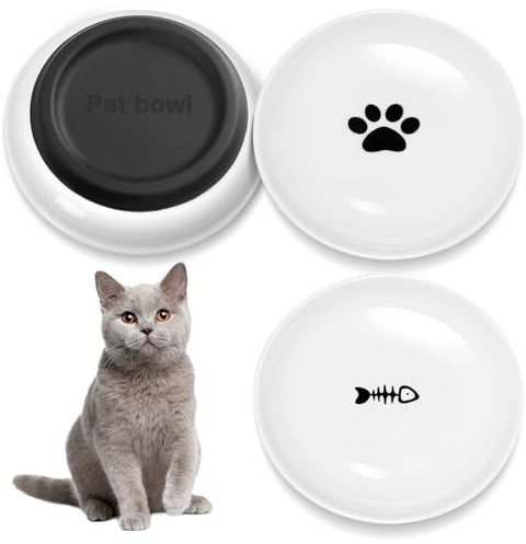Otauoaea 3 pezzi Ciotole per Gatti in Ceramica, Ciotola Gatto con base in gomma antiscivolo, Ciotola Piatta Gatti per Alleviare l'affaticamento Dei Baffi, Ciotole per Cani Piccoli, Gattini