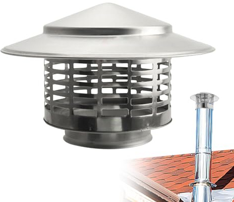 Genikeer Runder Dach Regenhaube, Edelstahl Schornstein Rauchrohr Kaminaufsatz, Regenschirm Schornsteinkappe, Rauchabzug Luftkanal Regenschutz Schutzabdeckung Für Dachregen Und Vogelschutz