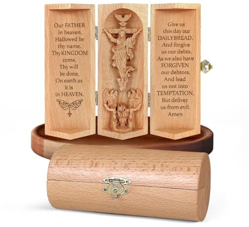 Jesuspirit Christliche Dekoration, katholische Holzskulptur, christliche Geschenke für Männer, Statue Jesus, Jungfrau Maria, Heimdekoration – öffnende hölzerne Zylinder-Skulptur von Jesus