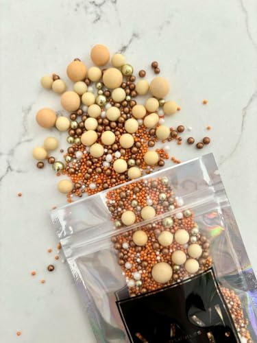 Edible Sunset Glimmer Cake Sprinkles Mix – Luxury Gold, Bronze & Orange Edible Pearls for Cupcake & Cake Decorations – 45g by YAYSPRINKLES