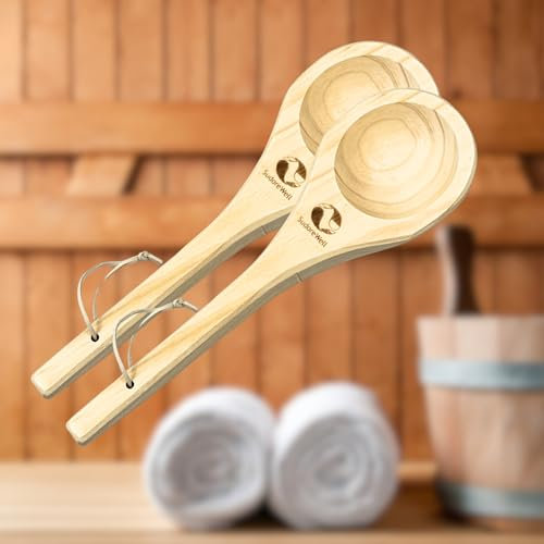 MaReBa24® Saunakelle Sauna Schöpfkelle aus hochwertigem Kiefernholz ca. 36 cm - 2 Stück