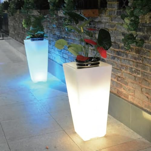 Macetero Luminoso Cuadrado Maceta 76 cm con Luz LED RGB, Cable o batería (Cable luz Color RGB)