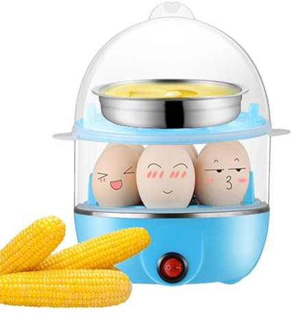 Egg Cooker | Egg Cooker with Keep Warm Function Stainless Steel | Home Boiled Egg Maker with 2 Layers | With Automatic Shut-Off for Boiled Eggs, Vegetables and Dumplings