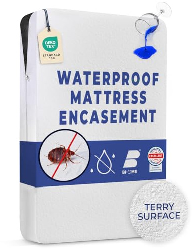 Dreamzie - Matratzenbezug 140x190x25cm - Encasing Milbenbezug - Wasserdicht | Mit Reißverschluss · Anti-Milben & Bettwanzen · Frottee-Oberfläche · Matratzenschoner für Allergiker · Bi-Ome · Oeko-Tex