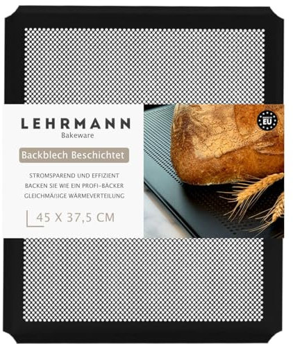 LEHRMANN Bandeja perforada 45 x 37,5 cm con revestimiento antiadherente bandeja para baguette bandeja para pizza Compatible con/reemplazo para horno WHIRLPOOL MIELE SIEMENS