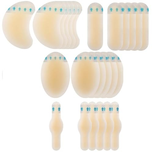 Uskerb 24 Pcs Invisible Blister Plasters - Hydrocolloid Blister Bandages for Feet, Waterproof & Breathable, Mixed Sizes Adhesive Pads, Clear Blister Plasters for Foot Care