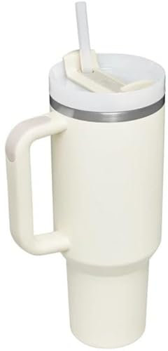 TLHWIN Taza térmica de 1,2 L - termo de acero inoxidable de doble pared para bebidas frías y calientes, botella grande con pajita, botella de agua para deportes, escuela y al aire libre (Blanco)