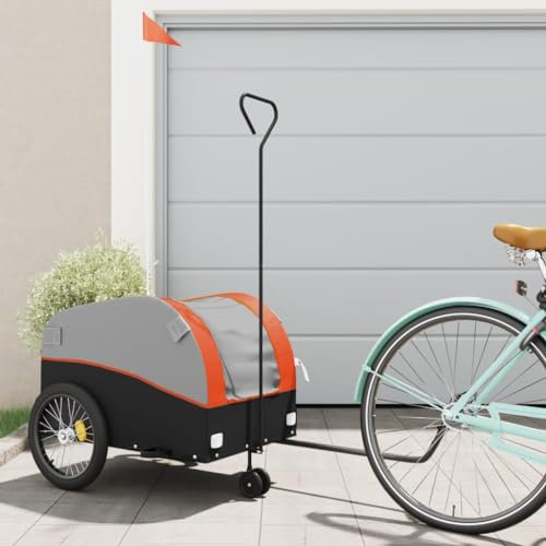 LAPOOH Fahrradanhänger Schwarz und Orange 45 kg Eisen, Fahrrad Anhänger, Lastenanhänger, Handwagen, Fahrrad-lastenanhänger, Lastenfahrrad - 94145