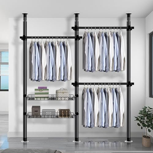 Teleskopstange Garderobenständer, begehbarer kleiderschrank System, Verstellbares Regalsystem Kleiderstangen Regal, Höheverstellbar 110-310cm, bis 60 kg/Stange(C)