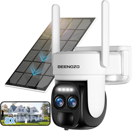 [8X Zoom Hybride] 4K Camera Surveillance WiFi Exterieure sans Fil Solaire, 360°PTZ Caméra IP Batterie, avec Panneau Solaire, Détection Humaine AI, Vision Nocturne Couleur, Sirène, Audio Bidirectionnel