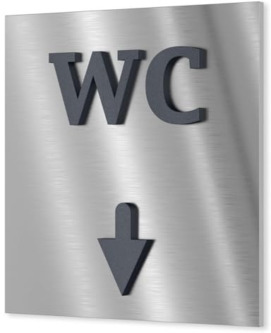 Urhome WC Toiletten Schild aus V2A Edelstahl 120x120-230x230mm Anthrazit Metallic Pfeil unten - Piktogramm Türschild rostfrei - Herren Damen Toilette Infoschild für Wand Tür Innen Außen