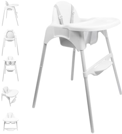 SAYOYO Hochstuhl Baby 2-in-1 Verstellbarer Kinderhochstuhl, Baby Essen Stuhl, Kinderstuhl mit 5-Punkt-Gurt, Leicht 3,5 kg, für Kinder von 6-36 Monate (max. 15 kg), Weiß