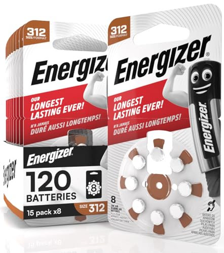 120 Piles pour Appareils Auditifs Energizer Taille 312 Marron avec Technologie PowerSeal - 15 Paquetes de 8 Pilas
