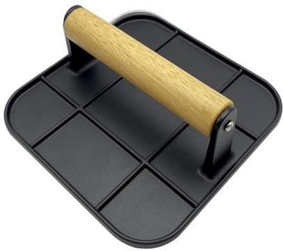 FYOBOT Meat with Wooden Handle 6in Square Burger Aluminum Hamburger Smasher Tool Use for Grill and Griddle Cooking