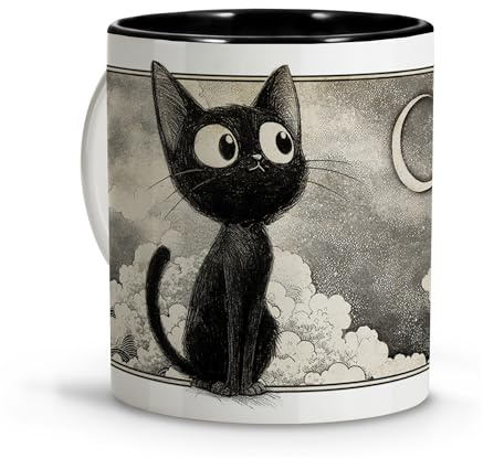 Tasse mit Katzenmotiv, Anime-Stil, originelle Tassen zum Verschenken, Geschenke für Katzenliebhaber, Anime-Zubehör, originelle japanische Geschenke, schwarze Katze.