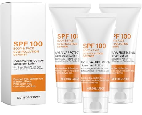 Lotion Solaire Spf 100, CrèMe Solaire Spf 100, Lotion Solaire Avec Protection UVA/UVB, CrèMe Solaire Hydratante Et Anti-âGe Visage Et Corps, Waterproof, Non Grasse (3)