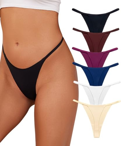 Murimia 6 Pack G String Thongs for Women Seamless Underwear Sexy T-back Low Rise Breathable Bikini Panties, A-Multicolor, Large