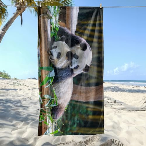 Beach Towel Bamboo Panda Green Beach Towels for Adults Microfibre Sand Free Bath Sheets Lightweight Travel Towel Extra Large Quick Dry for Bathroom,Travel,Swimming,Pool,Holiday,Gym Sport 100x200cm