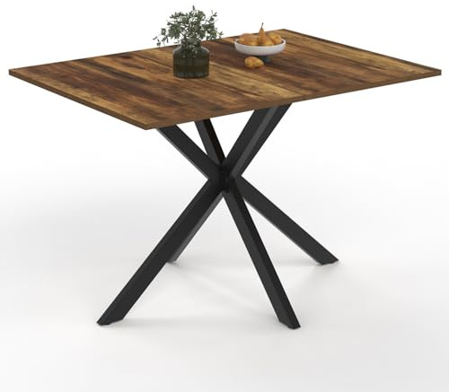 IDMarket - Table à Manger Rectangle ALIX 4-6 personnes pied araignée Bois foncé Hawkins et Noir 110 cm