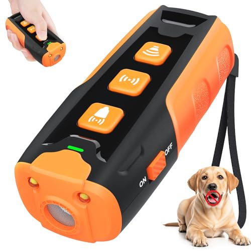 HZK Anti Bell Gerät für Hunde,Ultraschall Hundeabwehr, 3 Modi (Ton/Ultraschall/Taschenlampe), 7m Reichweite, Wiederaufladbar & Humane Hunde Bell Stop Gerät für Kleine bis Große Hunde
