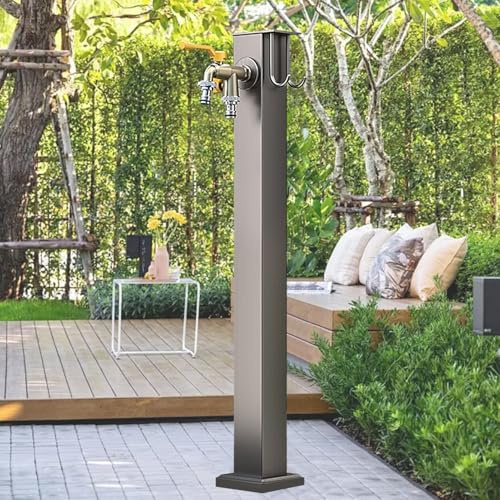 Edelstahl-Gartenbrunnen-Säule mit Wasserhahn, dekorativer Wasserspender, Frostschutz, Frostschutzhahn, für Gartenbewässerung, 60 cm Höhe