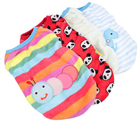 FONDOTIN 4pcs Small Dog and Cat Clothes Flannel Warm Vest Pet Clothes Xs Size Cute Cartoon Design Panda Caterpillar Rocking Horse Snail Pet Supplies for Teacup Puppies and Dogs
