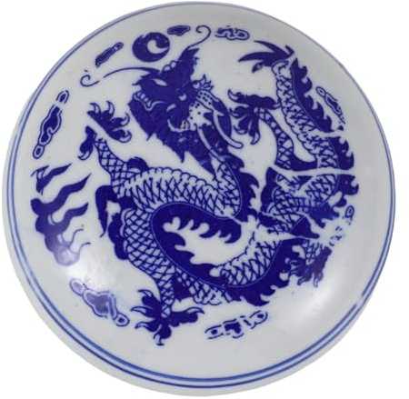 Angoily Caja de Porcelana Azul y Blanca para Tinta de Caligrafía Diseño Dragón Elegante Sellos y Tampón para Practicar Caligrafía y Decoración Cultural