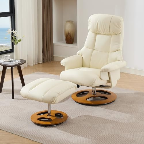 Generisk bekväm relaxfåtölj med massage, värme och 360° vridfunktion – justerbar liggposition, inklusive fotpall, robust PU-läder och 110 kg lastkapacitet för avkoppling ren