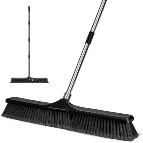 Masthome Balai Extérieur, 60 cm Grand Balais Industriel, Jardin Extérieur Balai avec Manche Réglable en Inoxydable