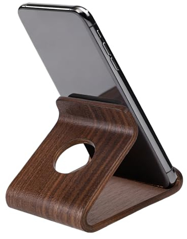 Gosknor Wooden Phone Stand, 8.7x7.5x6cm/3.43x2.95x2.36in Portable Walnut Wood Desktop Mobile Cell Phone Holder Smartphone Cellphone Bracket Home Bed Kitchen Office Desk Accessories