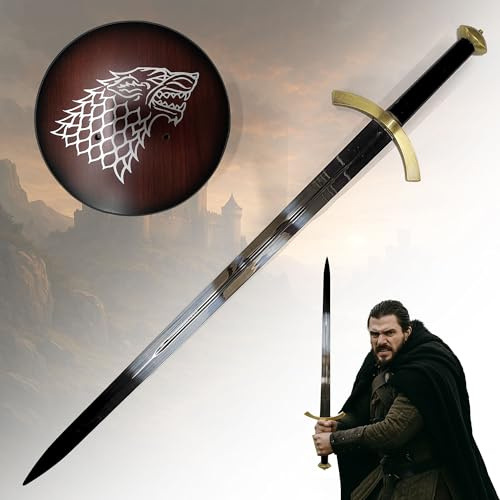 Game of Thrones Schwert von Robb Stark 101cm | Replik des Königs des Nordens mit Wandhalterung | Haus Stark Deko Waffe | GoT Sammlerschwert