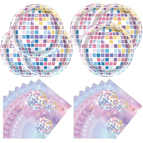 OUSHIZF Disco Ball Party Tableware,Singer Plates and Napkins,Music Themed Birthday Wedding Bachelorette 70s Disco Party Decorations