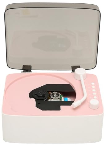 HUSHUI Lettore CD, Grammofono Dal Design retrò Vintage con Audio HiFi, per Casa, Soggiorno, Camera da Letto, Palestra, Lettore Musicale Portatile con Ingresso USB da 3,5 Mm (Rosato)