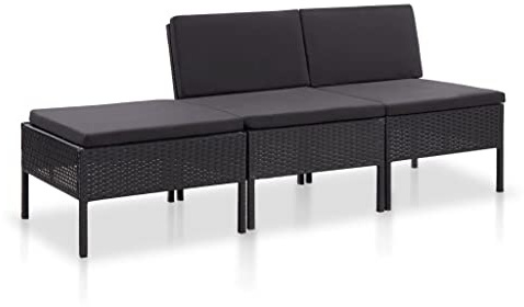 Ordellia 3-TLG. Garten-Lounge-Set, Poly Rattan Schwarz, inklusive Auflagen, modulares Design für Balkon und Terrasse, wetterbeständig