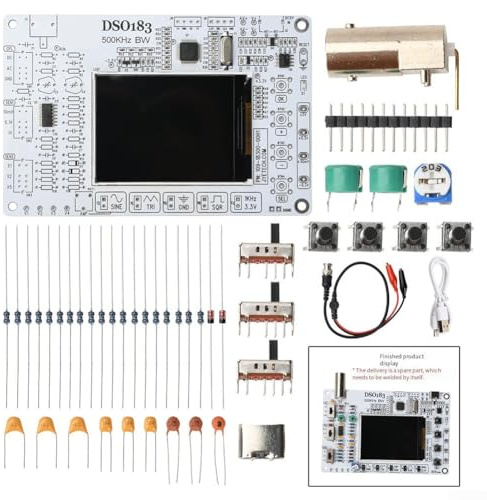 DSO183 Kit d'oscilloscope numérique pour entraînement électronique – Bande passante 500 kHz, CAN 12 bits, générateur de signal intégré, alimentation USB-C, (pièces)