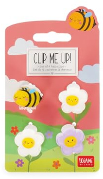 Legami - Set di 4 Mini Mollette per Capelli Clip Me Up!, Tema Bee, Fermagli per fare Acconciature e Styling, in PS, Acrilico, 2.5 x 2.5 x 1.5 cm